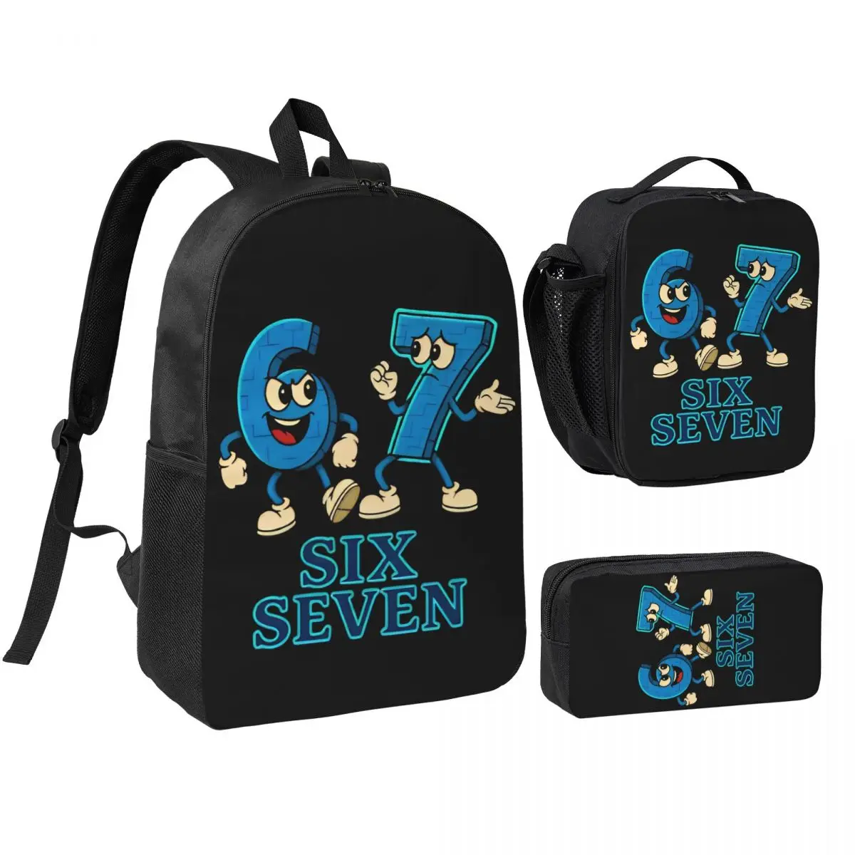 67 Six Seven Meme 3pecs/set Backpack for Student College Daypack Lunch bag Pencil Case