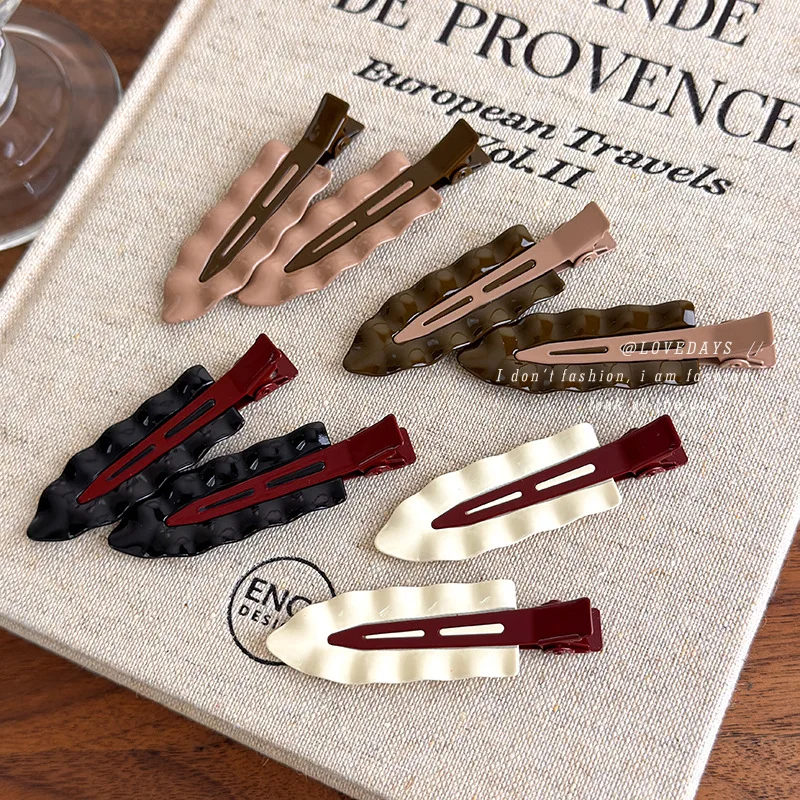 Brown Metal No Crease Wave Hair Clip Side Bangs Flyaway Holder for Women Girl Elegant Daily Essentials Non Slip Hair Accessories