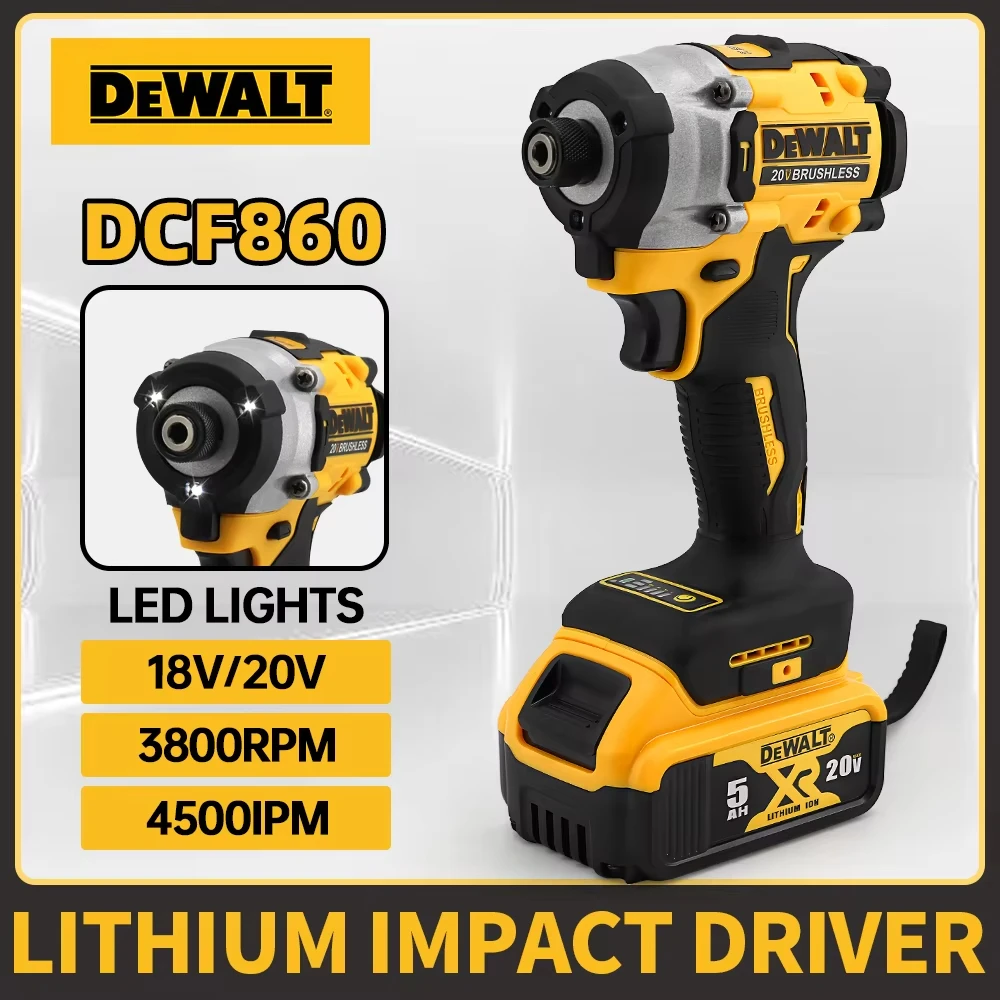 Dewalt DCF860 Furadeira de impacto sem escova Driver compacto 282N.m 20V Furadeira elétrica sem fio Chave de fenda Ferramentas elétricas recarregáveis