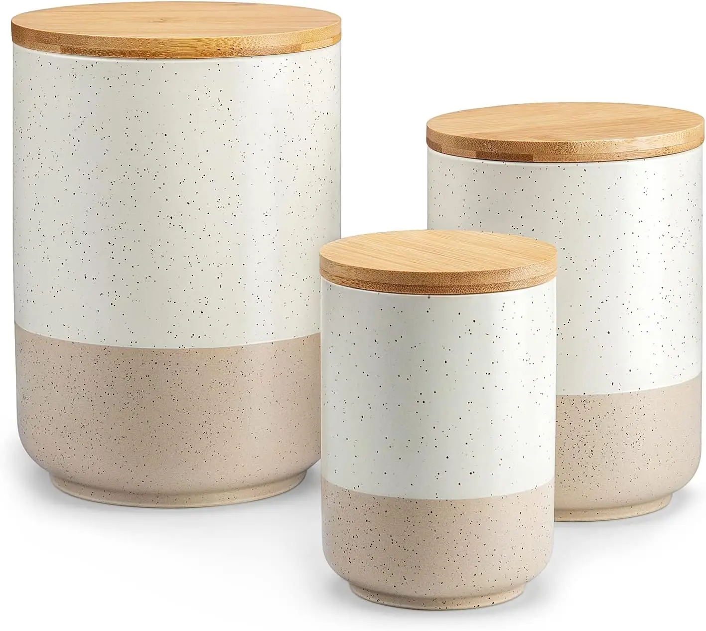 

Sabine Ceramic Canister Set with Airtight Wood Lids - 3-Piece Kitchen Storage for Flour, Sugar, Coffee, Tea & Spices - Modern Co