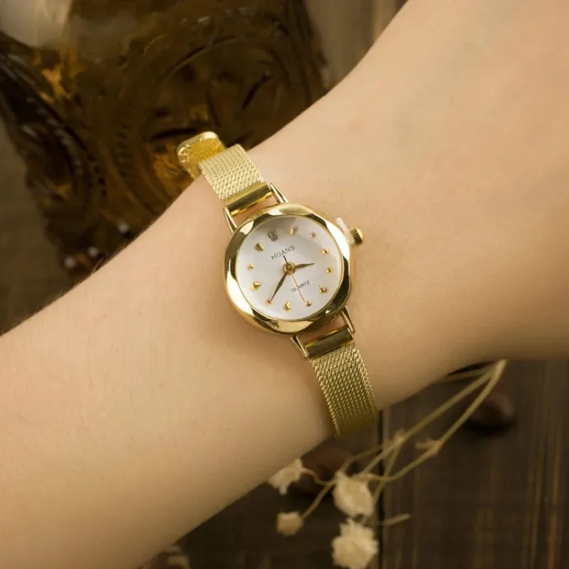 Relojes de moda para mujer, reloj de pulsera de cuarzo informal dorado para mujer, relojes de vestir de acero inoxidable con malla metálica, reloj femenino