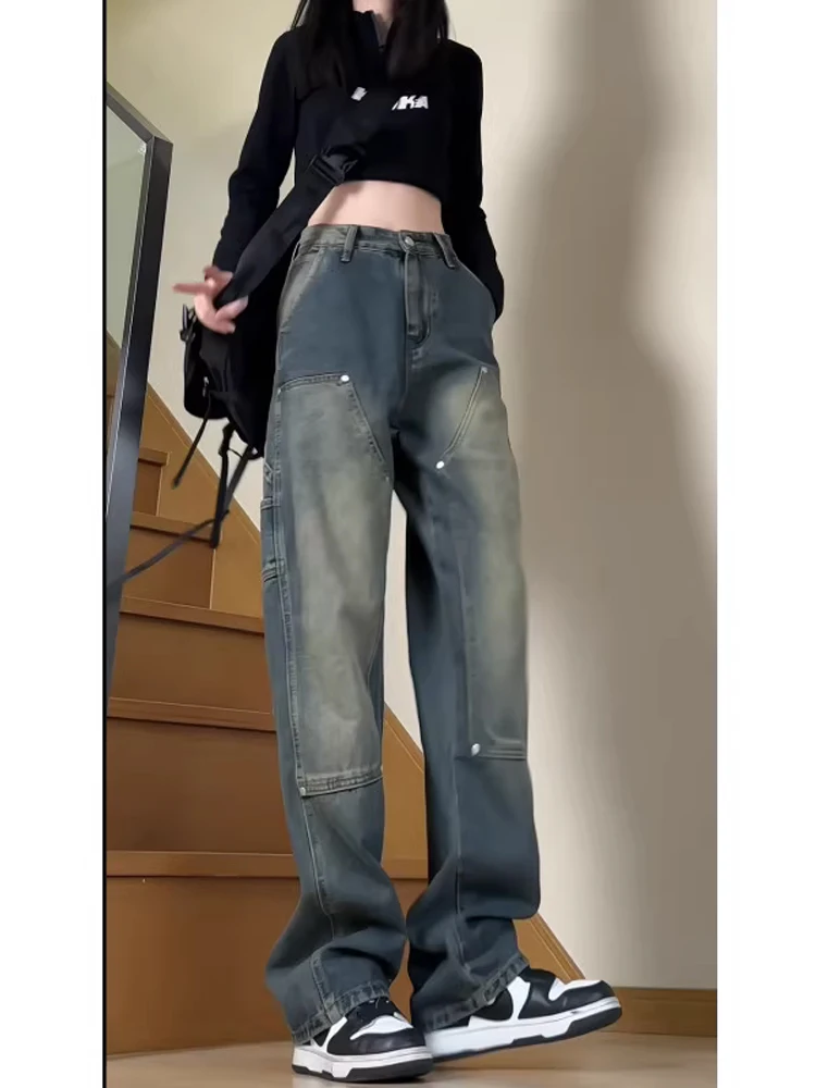 

Cleanfit Синяя мужская рабочая одежда Джинсы Прямые джинсы с завышенной талией в стиле ретро Американский слей Весна Осень High Street Смесь хлопка