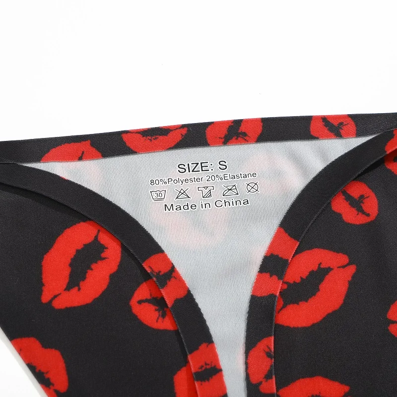 3PCS/Set Leopard Thongs Women Sexy G-String T-Back Panties Fashion Printting Butterflies Love Heart Red Lips Pattern Underwear