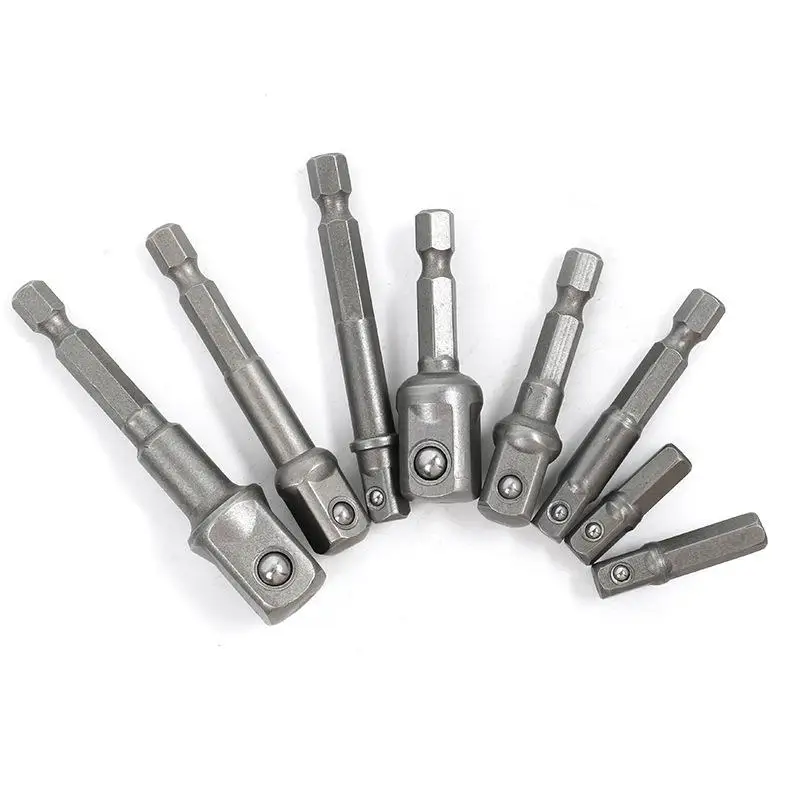 8/9Pcs Impact Socket Adapter Set, 1/4 3/8 1/2 Hex Shank Square Nut Driver Extension Bit Set For Power Drill Impact Driver Tool