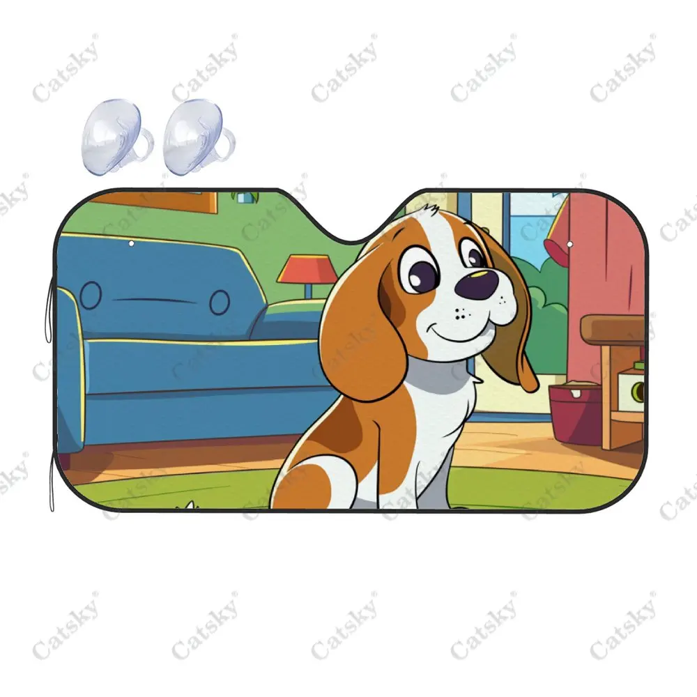 Clever Cartoon Beagle Print Car Windshield Sunshade, Auto Accessories Front Windshield Sun Visor Blocks Uv Rays Protect Decor