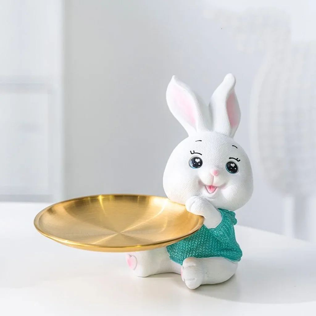 

Rabbit Figurine Bunny Ornament Home New Room Decoration Animal Statue Key TV Remote Storage Shelf Modern Room Sculpture Gift