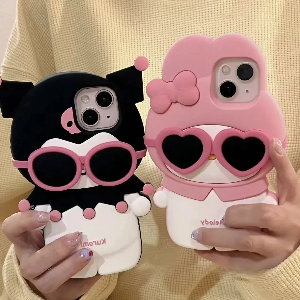 Sanrio Anime Cartoon IPhone Phone Case Sunglasses Removable Kuromi My Melody Girls Kawaii Soft Silicone All-inclusive Phone Case