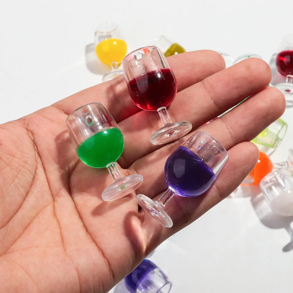 6pcs 3D Resin Red Wine Cup Charms Colorful Acrylic Goblet Bottle Pendant for DIY Jewelry Making Keychain Earring Accessories