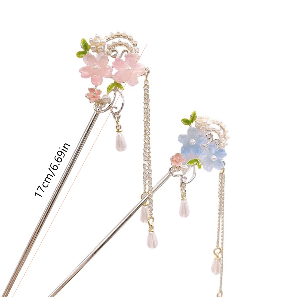 1pc moda pérola flor borla hairpin estilo antigo andando hairpin hanfu acessório de cabelo para a parte de trás da cabeça