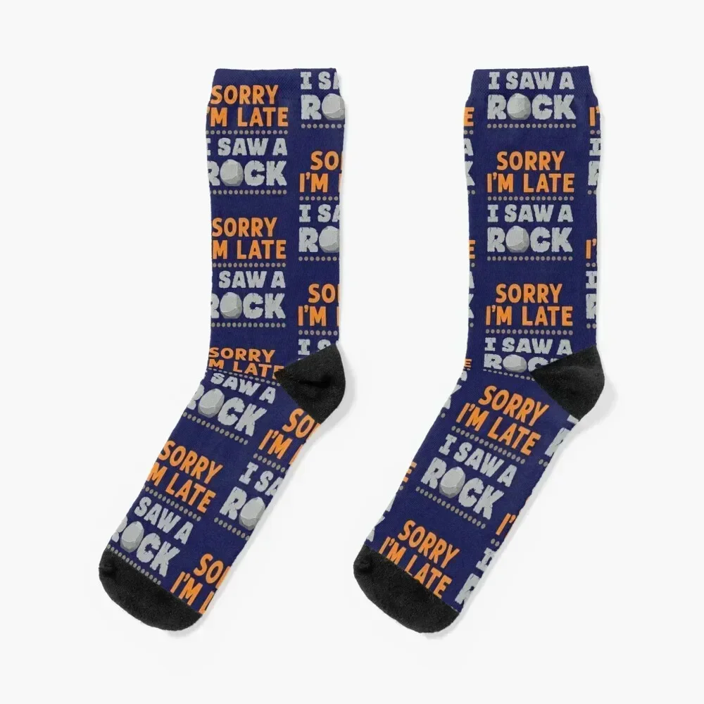 Sorry I'm Late I Saw a Rock Geology Rockhound Socks soccer anti-slip cotton Socks Man Women's