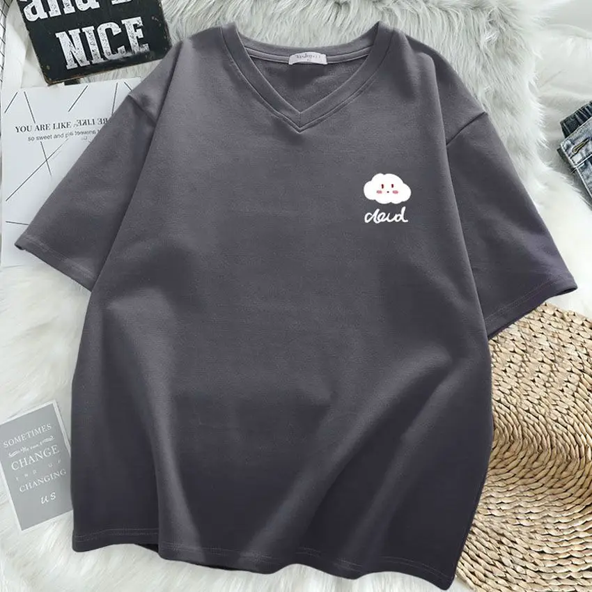 Plus Size 6XL 150kg Summer Cartoon T shirt Short Sleeve V Neck Cotton TShirt For Women Oversized Casual Ladies Casual Basic Tees