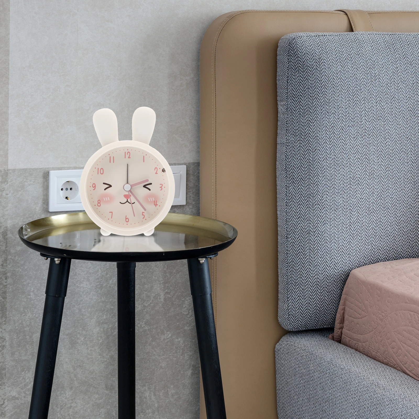 

Bunny Ear Silent Alarm Clock Cartoon Rounded Decorative Small Desk Clock No for Bedroom Office Home Accessory