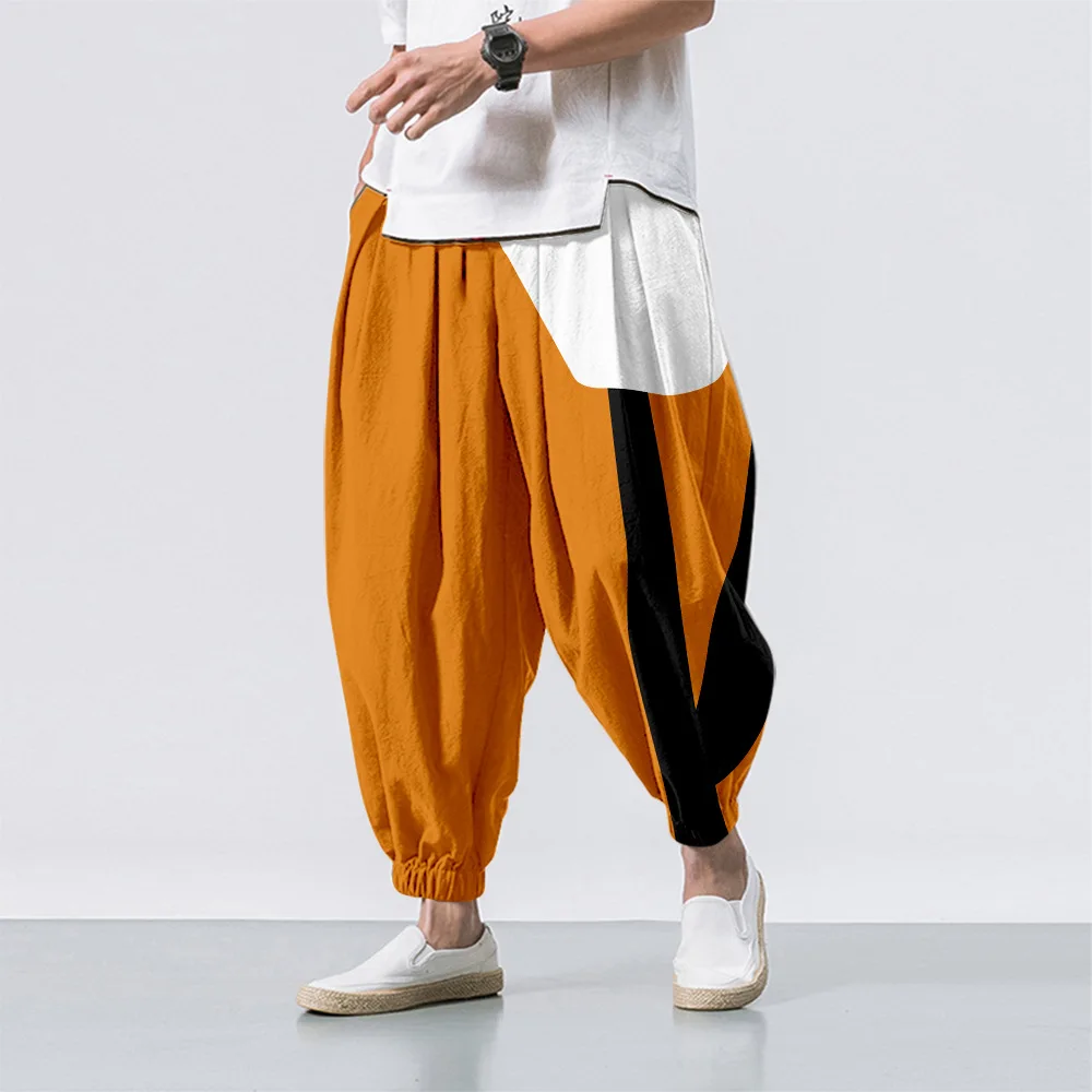 

Stripe Splicing Printed Casual Beach Harem Pants Men Hip Hop Nine Points Trousers Baggy Jogger Sweatpants