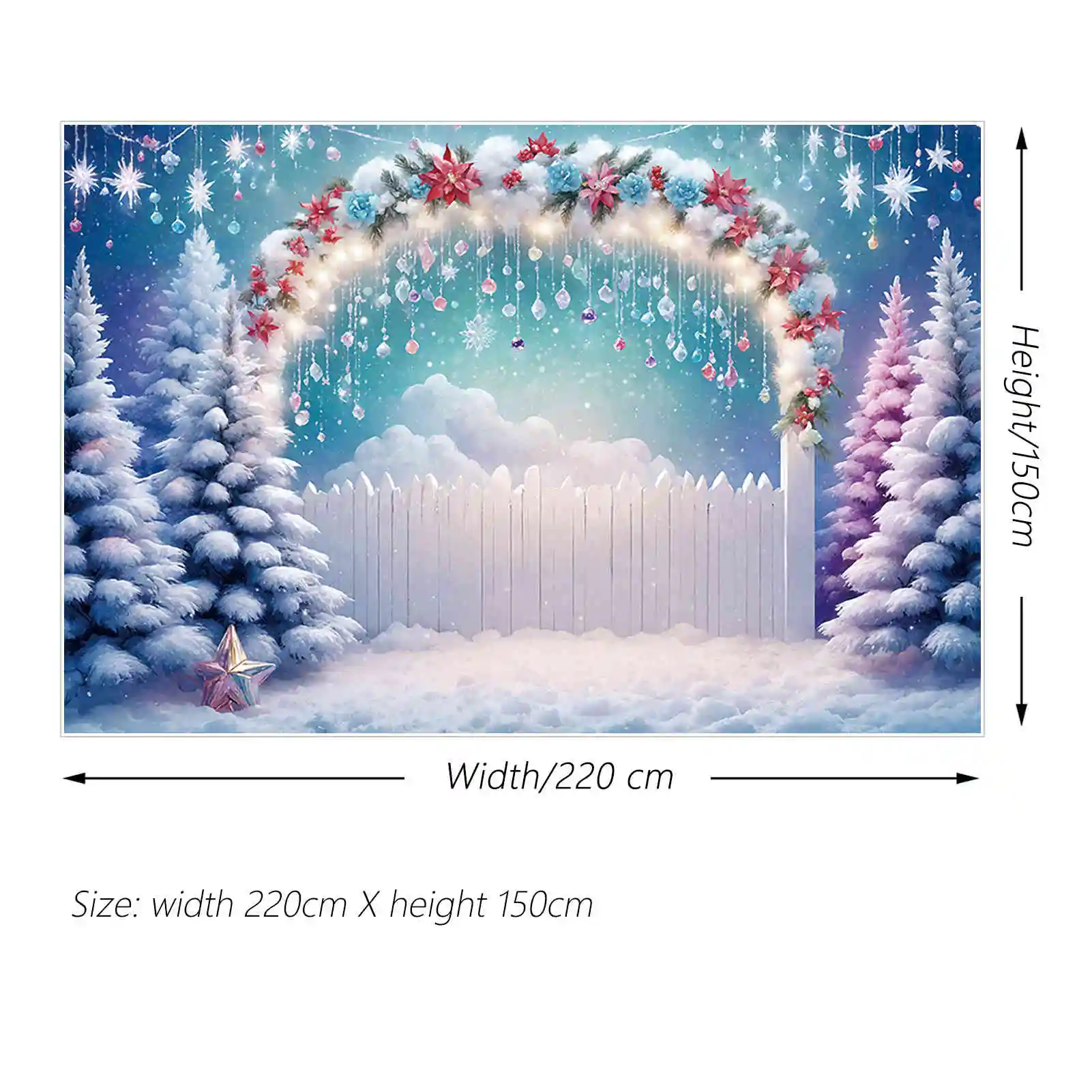 MOON.QG Christmas Tree Arch Christmas Trees Backgrounds Snow Winter Wood Fence Pine Frozen Backdrops Party Photozone Accessories