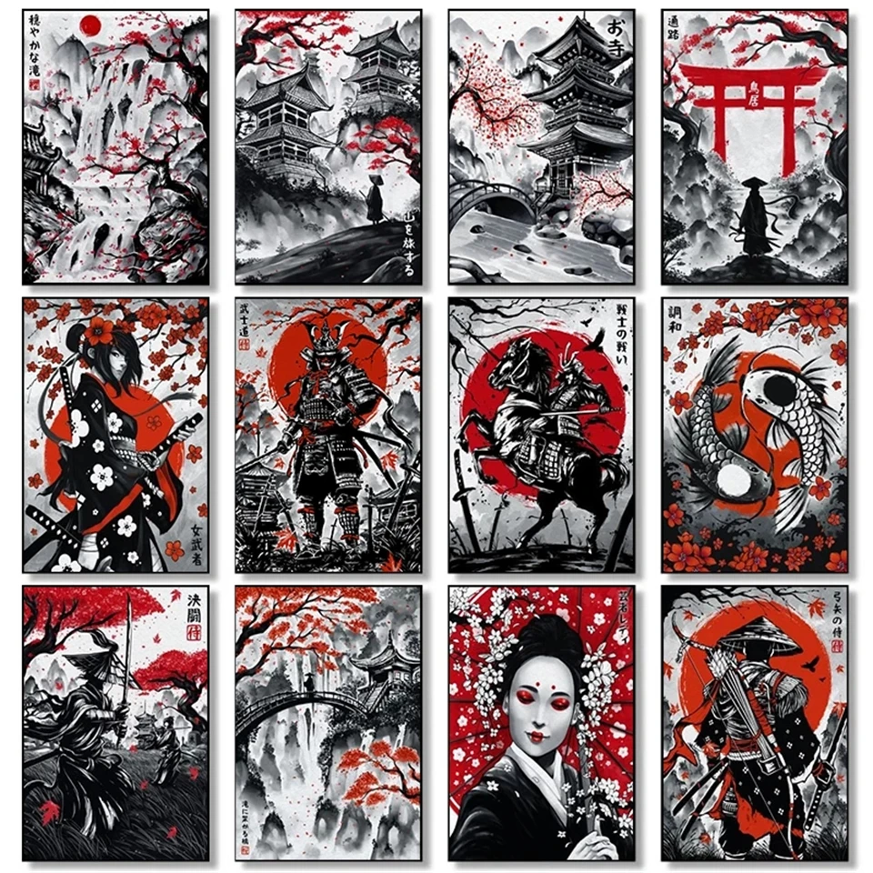 Full Diamond Embroidery Japanese Zen Ink Samurai Diamond Painting 5D Kit DIY Handicrafts Rhinestone Mosaic Pictures Decor Home