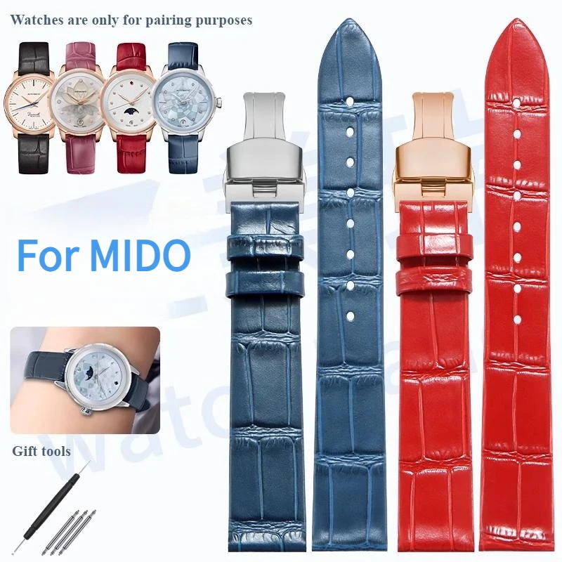 Correa de reloj de cuero para mujer, Original MIDO BARONCELLI M027 M007 BELLUNA M024 RAINFLOWER M043, capa superior de piel de vaca