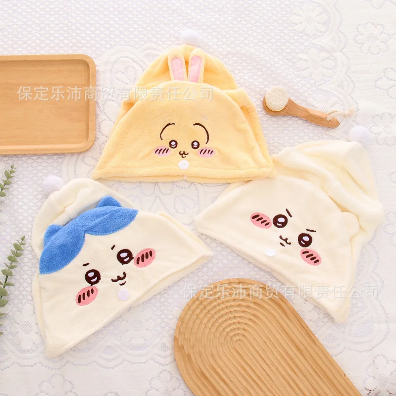 Lindo Gorro de Secado de Cabello con Diseño de Chiikawa, Personaje de Anime Kawaii, Toalla Súper Absorbente y Suave, Envoltura para el Cabello de Secado Rápido
