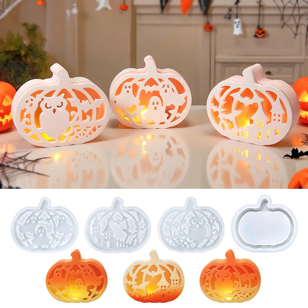 SZ104 Halloween Pumpkin Night Light Lampshade Silicone Mold Handmade Casting Candle Jar Gypsum Molds For Home Crafts