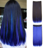 24Inch Synthetic One Piece Clip in Hair Extension Long Straight Ombre Brown Red Pink Hairpiece for Women
