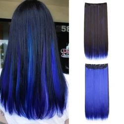 24Inch Synthetic One Piece Clip in Hair Extension Long Straight Ombre Brown Red Pink Hairpiece for Women