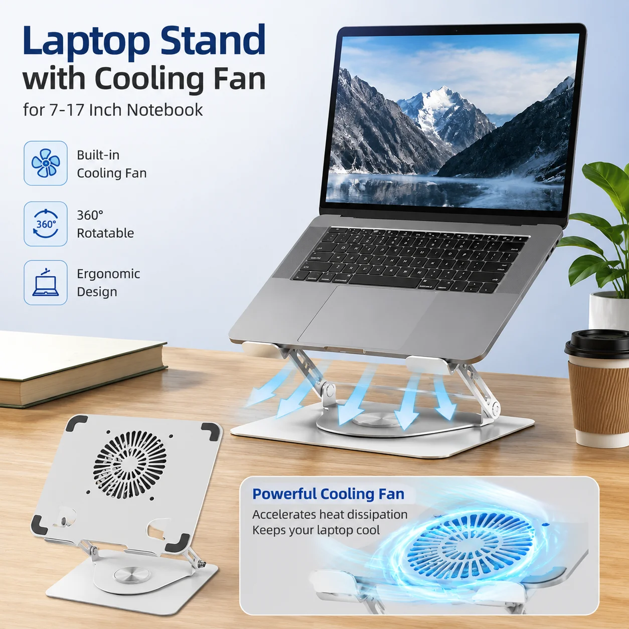 Laptop Stand with Computer Cooling Fan for 7-17 Inch Notebook for Apple MacBook Lenovo Aluminum Alloy Bracket Desktop Cooler