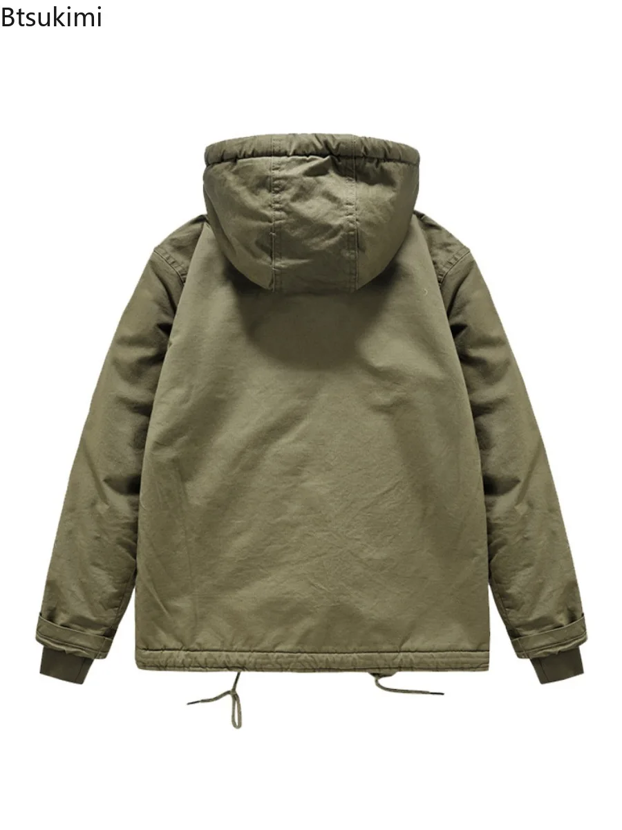Winter Jackets Men's Thicken Warm Casual Hooded Coats Outdoor Windbreaker Bomber Jackets Men Vintage Loose Cotton-padded Jackets