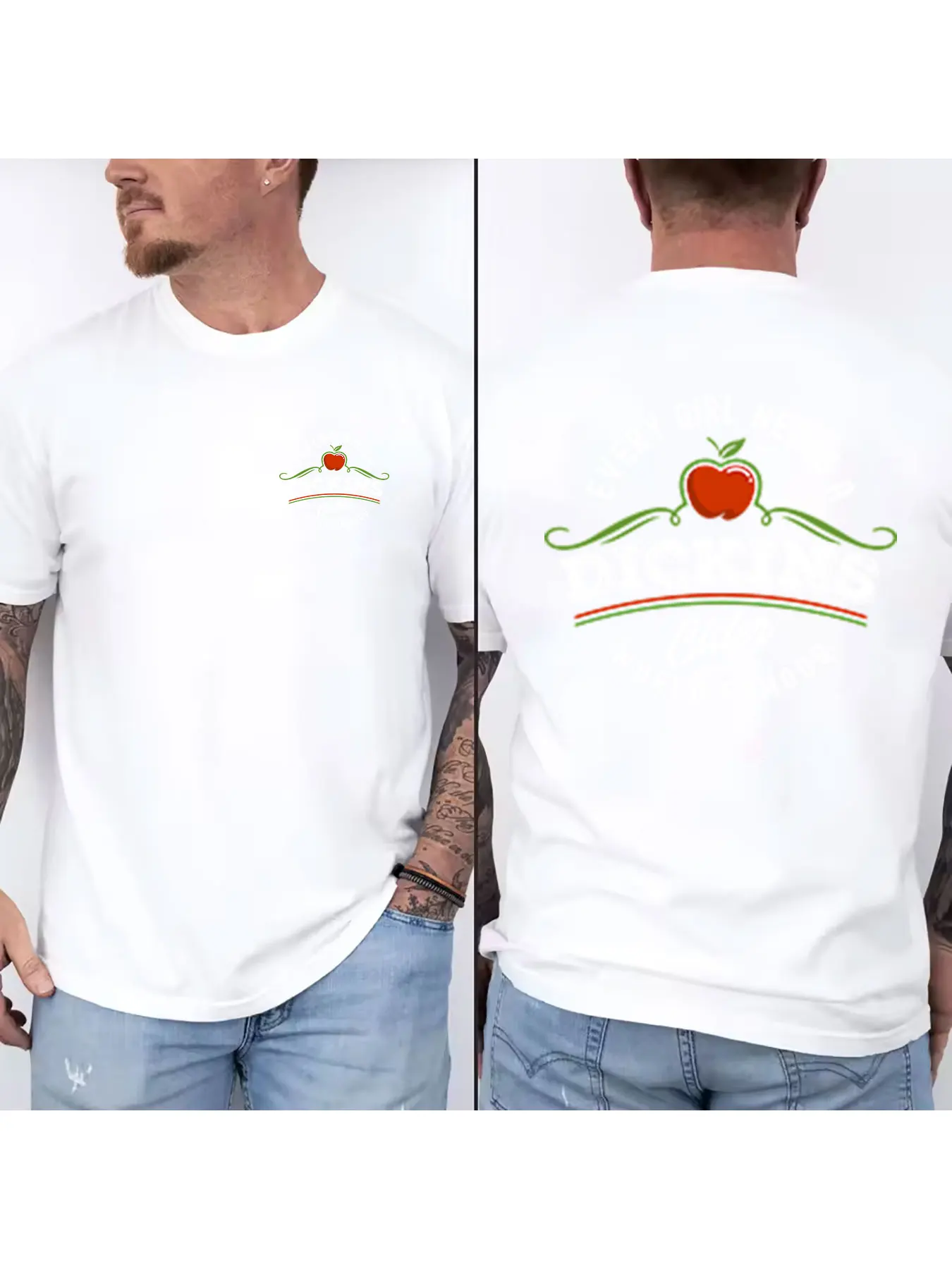Men's 100% Cotton Crew Neck T-Shirt, Classic Fit with Vivid Apple Pattern Print, Breathable Soft Casual Top for Daily Wear