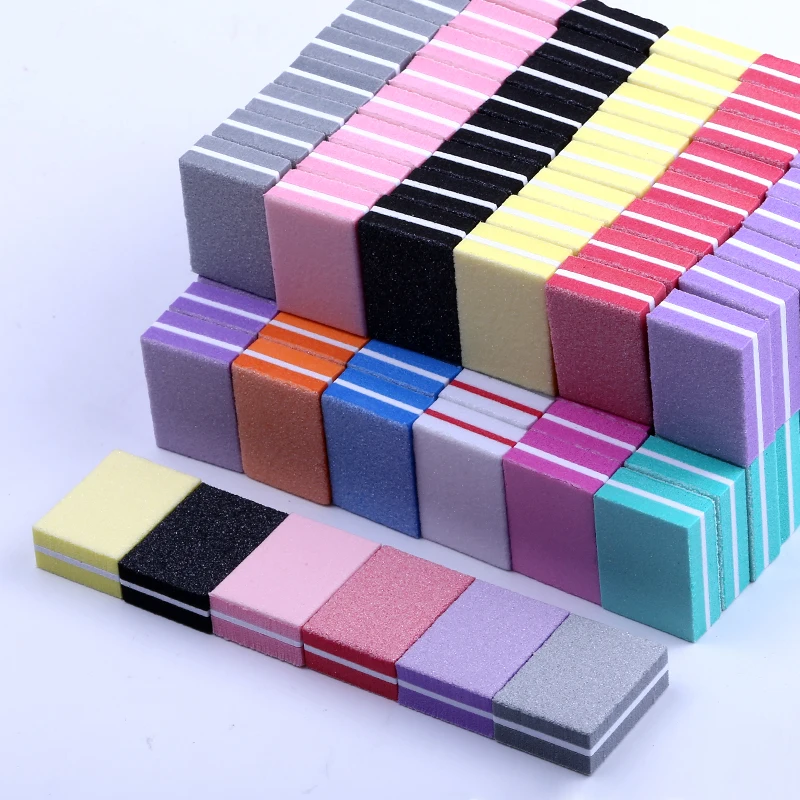 10/25/50pcs lot Double-sided Mini Nail File Blocks Colorful Sponge  Polish Sanding Buffer Strips Polishing Manicure Tools