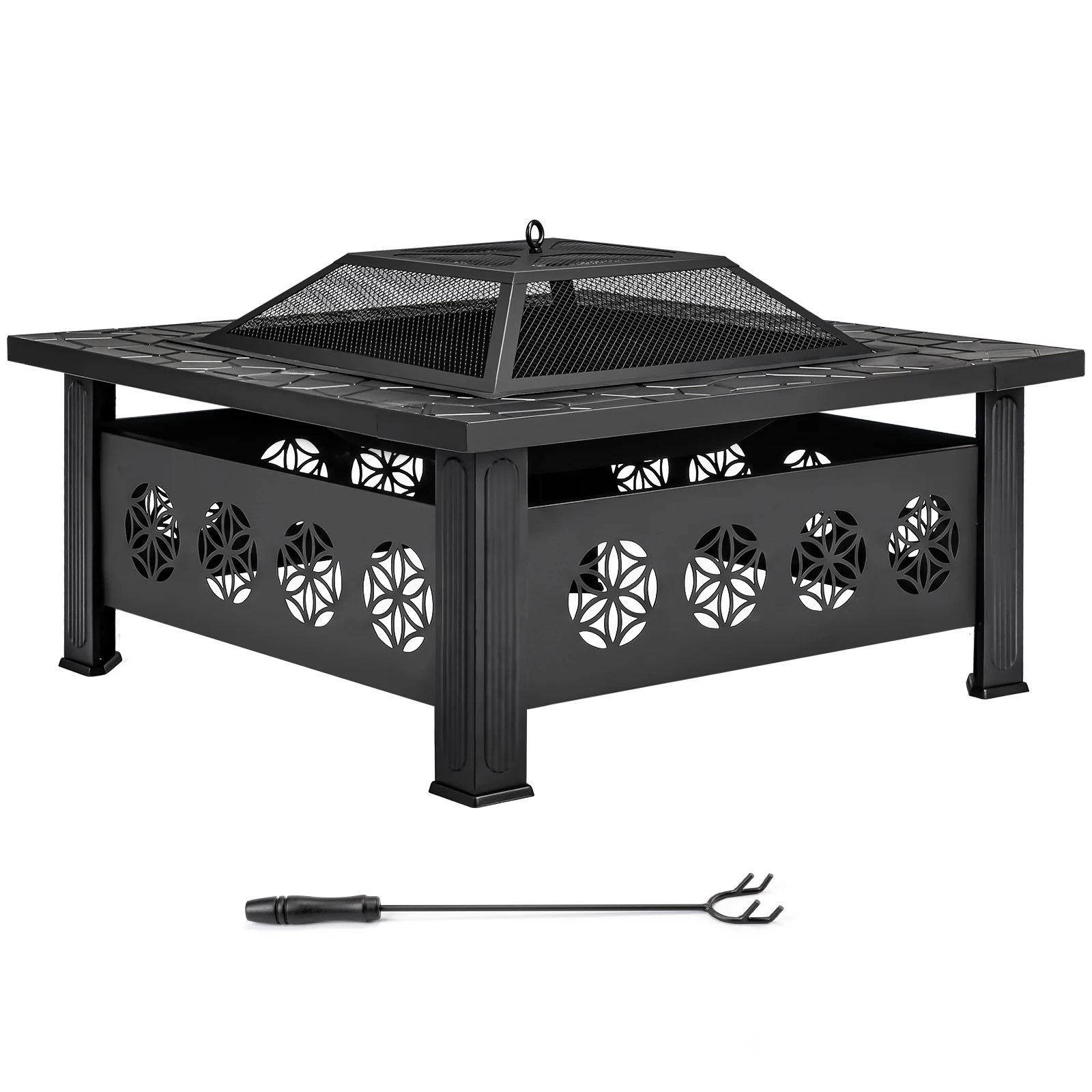 Outdoor Camping Fire Pit - Mesa de fogueira quadrada de 32