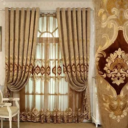 European Brown Chenille Blackout Curtain for Living Room Villa Luxury Flower Embroidery Drapes Room Darkening Thermal Insulated
