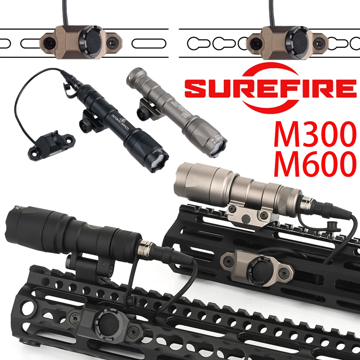 Surefire M600 M600C M300 Tactical Rifle Scout Flashlight UNITY Mount AXON Function Remote Pressure Switch Fit 20mm Rail Airsoft
