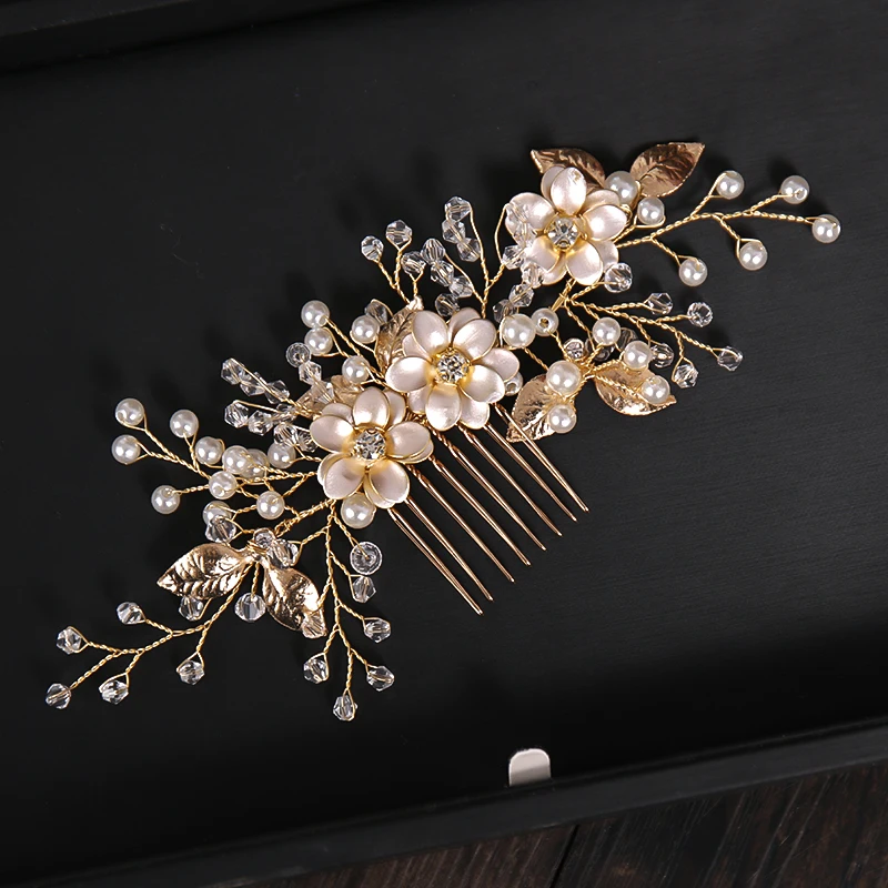 

Golden Hair Comb Wedding Hair Accessories Pearl Tiara Fashion Bridal Headpiece Princess Prom Hair Jewelry Lady Crystal Hairpin