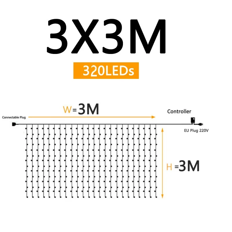 3X3M 320 LED شلال تساقط الثلوج الستار جليد LED سلسلة ضوء النيزك دش المطر تأثير سلسلة ضوء عيد الميلاد مصابيح الزفاف