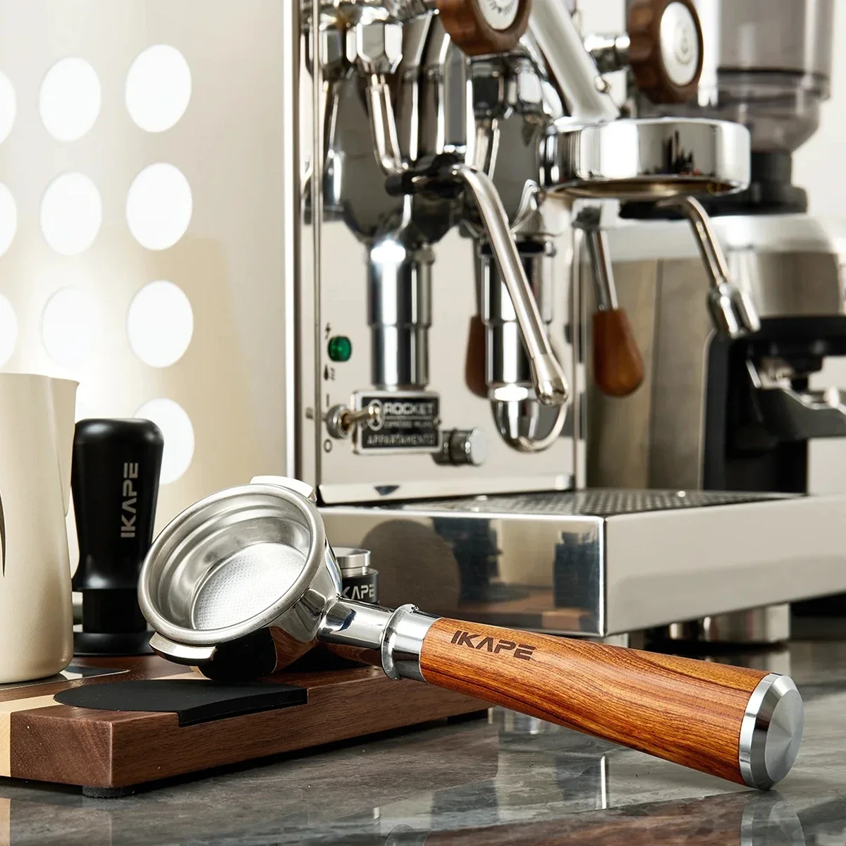 Portafilter sem fundo IKAPE para Delonghi/Barsetto/Berivlle/Lamarzocco/Welhome/Flair58/ECM/Light/wega Cabo de madeira 51/54/58mm