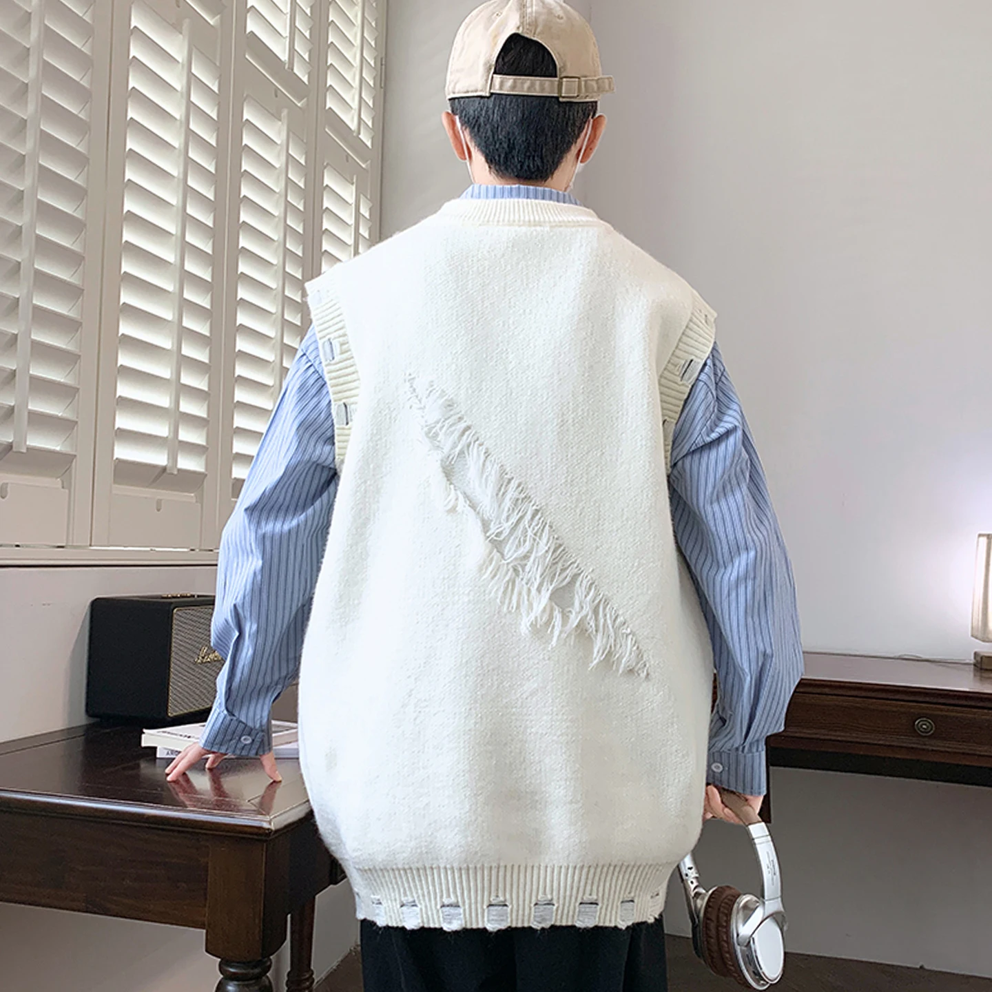 

Casual Loose Men's Knitted Sweater Fake Two-Piece Sle Autumn Winter Faionable Base Layer irt Youthful Ele Feeling