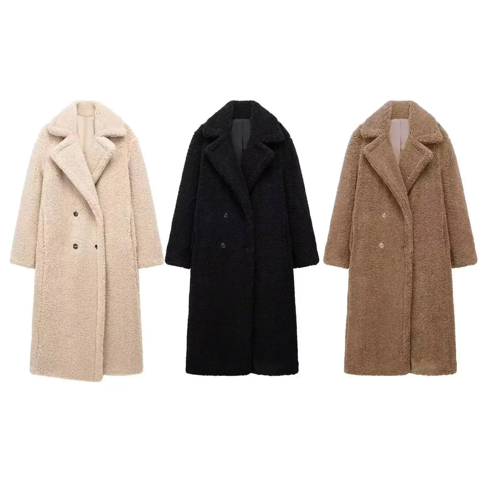 ZA Abbigliamento da donna transfrontaliero Giacca soprabito in veet di pecora lunga calda invernale in stile europeo all'ingrosso