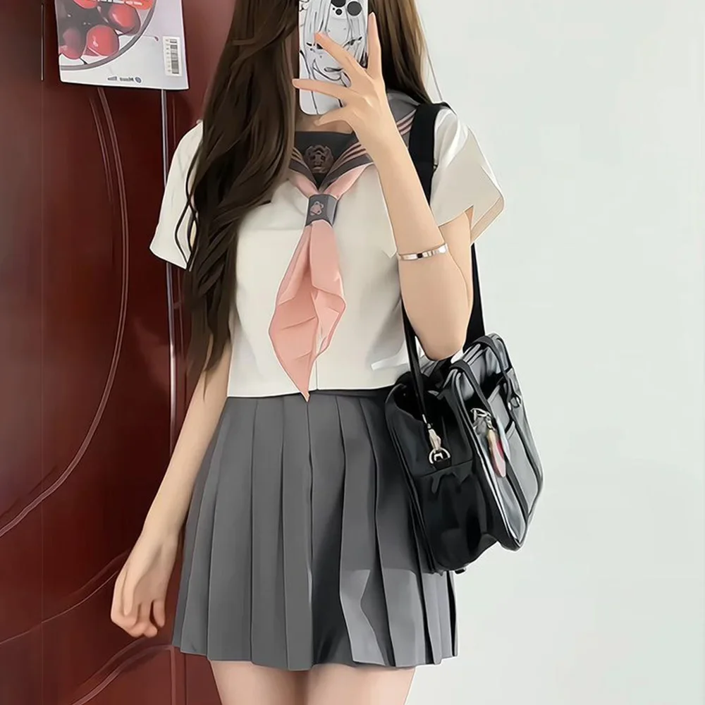 일본 학교 유니폼 소녀 Jk 선원 정장 세 가지 인기 세트 섹시한 주름 치마 Fuku Anime COS 졸업 의상 여성 2025