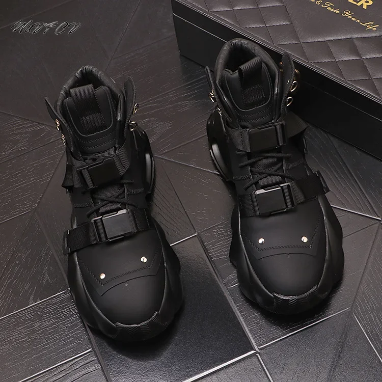 High Top Chunky Sneaker Men Designer Air Cushion Shoes Fashion Casual Genuine Leather Cowhide Height Increased Platform Shoes