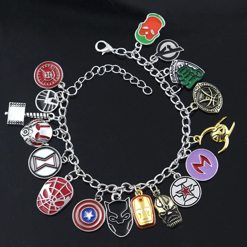 Marvel Avenger Bracelet Spiderman Panther Ironman Hammer Antman Loki Captain America Charm Bracelet Jewelry Boy Friend Gif