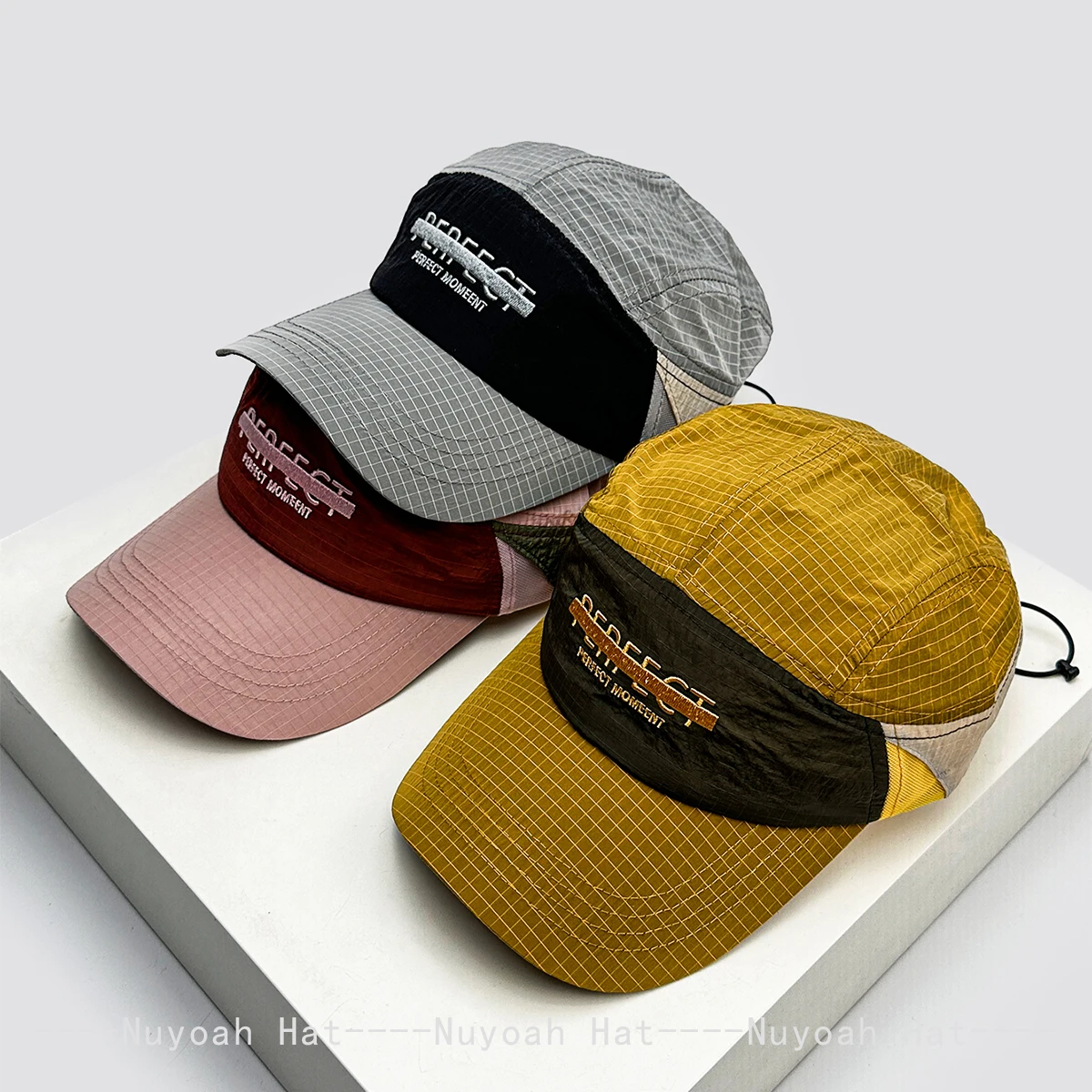 

New Men Women Quick-dry Embroidered Letters Plaid Baseball Hats Sunshade Color Block Versatile Personal Peaked Caps ins Fashion