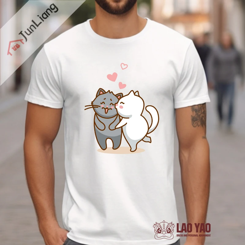 Couple of Cats in Love Kiss Cartoon Woman Clothing Clothes for Women T-shirts Harajuku Fashion Top Y2k Goth Shirt Blouse 2023