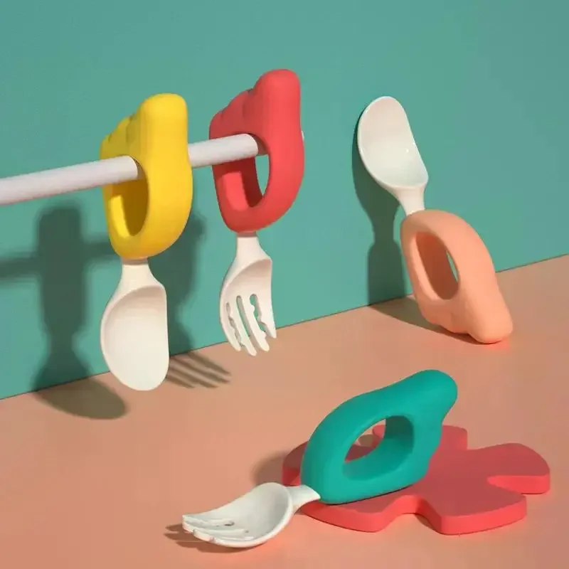 

Детская ложка-вилка для обучения еде, обучение 1-2 лет, чтобы ести, набор палочек для еды ребенка, вилка для прикорма, пластиковая посуда