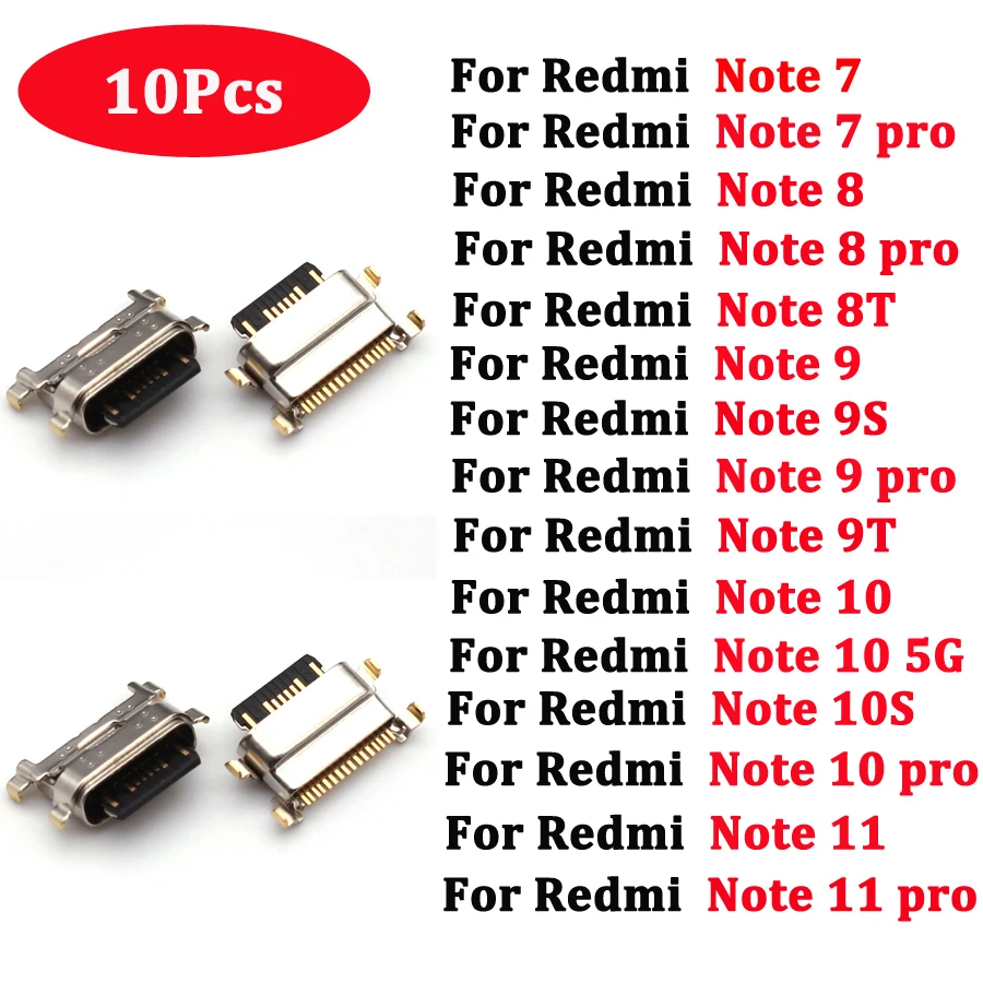 10-50Pcs USB Jack Charging Socket Port Plug Dock Charger Connector For Xiaomi Redmi Note 7 8 8T 9 9S 9T 10 10S Pro 11 4G 5G