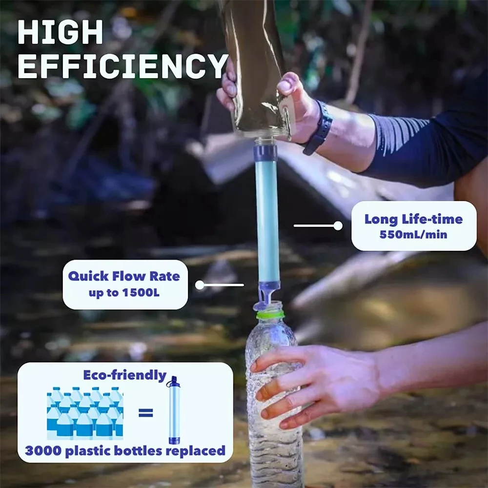 Purificador de agua de supervivencia al aire libre, filtro de agua, Mini sistema de filtración de agua con pajita para actividades al aire libre,