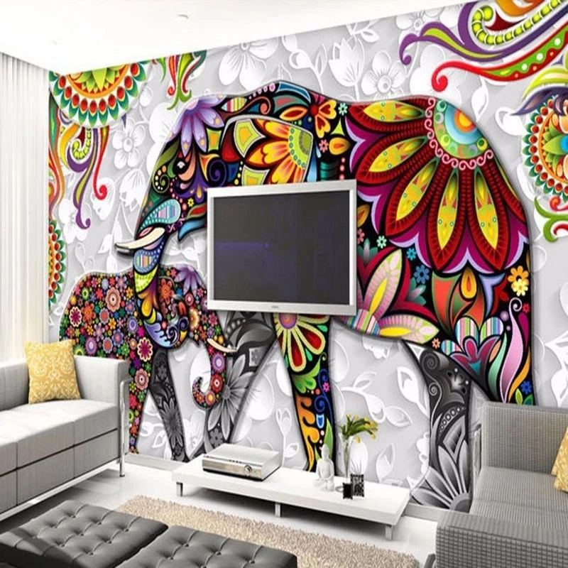 Custom Wallpaper 3D Elephant Decorative Color Carving Photo Mural Living room sofa TV background wall bedroom restaurant Hotel