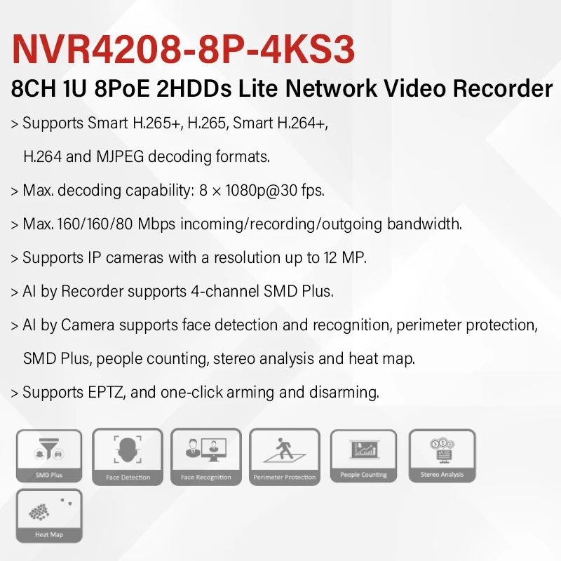 Dahua 8 16 PoE NVR 8/16/32 Channels Network Video Recorder EPTZ 4K Camera Monitor System Onvif NVR4208-8P-4KS3 NVR4216-16P-4KS3