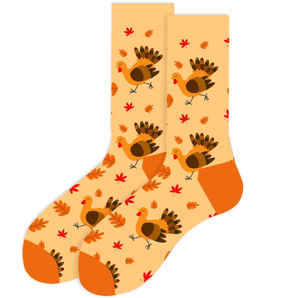 1 Pair Men's Socks Thanksgiving Day Turkey Pumpkin Novelty Cartoon Cotton Stockings for Women Street Sock Big Size Long Socks