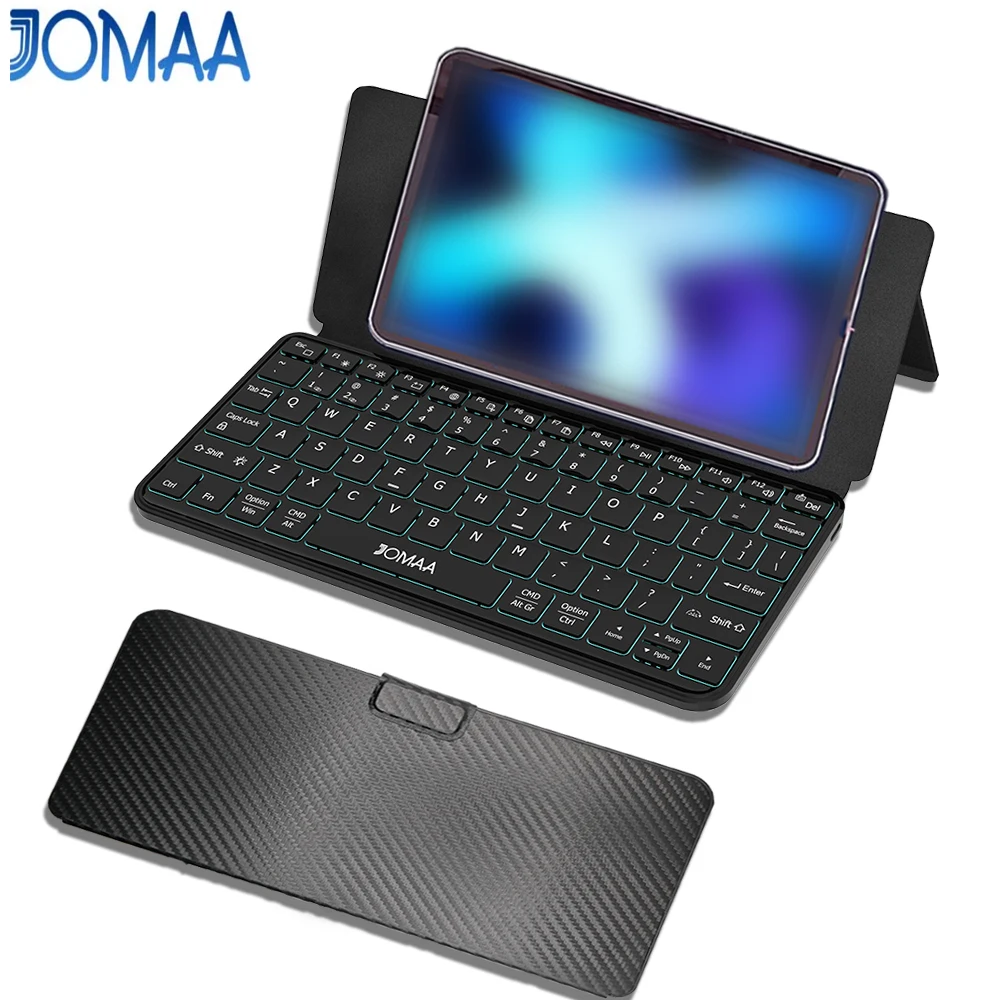 Jomaa RGB Backlit Wireless Keyboard for iPad Tablet Slient Bluetooth keyboard with Built-in Cover Slim Easily Switch Keyboard