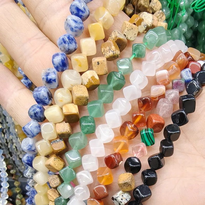Natural crystal square diagonal 6mm powder crystal agate jade cut surface polished loose beads beaded DIY jewelry accessories