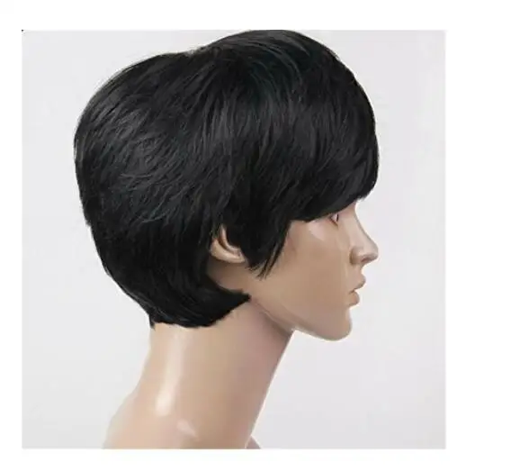 جديد أسود قصير أسود عابث قطع شعر مستعار مع الانفجارات لا الباروكات الدانتيل